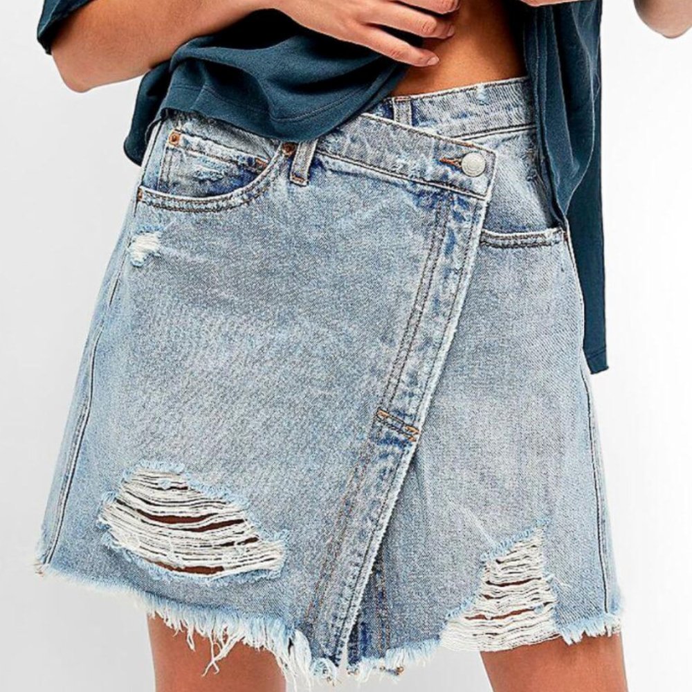 Free People Parker Denim Wrap Skirt 24 NWT